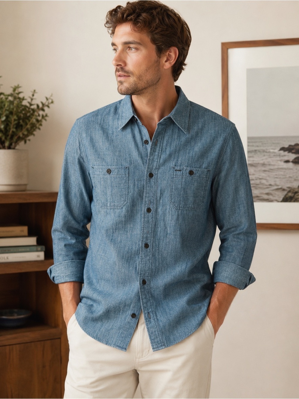 Double RL RRL Ralph Lauren Indigo Chambray Work Shirt Men’s Size S
